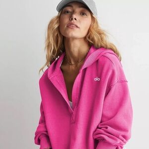 ALO Yoga Pink Oversized Crop Hoodie